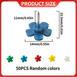 50 pcs Cute Push Pins – Decorative Green & Blue &Red &White &Yellow Flower Shaped Thumb Tacks, 0.47in Cork Board Pins for Photos, Pin Board, Office, School, Home Wall Décor & Notice Boards