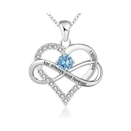 HSAJS Women's Necklace Heart Infinity Sign Birthstone Pendant Chain for Women Jewellery Hypoallergenic Chains Birthday Christmas Mother's Day Valentine's Day, Metal