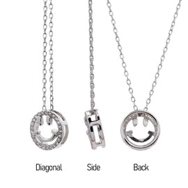 [FILL HEARTS] Necklace, Pendant, Women's, Adults, Silver, Accessories, Jewelry, Twinkle Smiley, Smile, Niko-chan, Zirconia, Hypoallergenic, Silver 925, S925, 15.7 inches (40 cm), Smaller, Silver