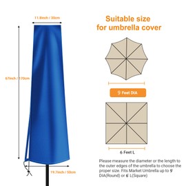 Dafire Patio Umbrella Cover for 7FT to 9FT Patio Umbrellas,1.7m Parasol Covers (Blue 420D),Oxford Fabric Waterproof Market Umbrella Cover with Zip,Parasol Covers for Outdoor Umbrellas with Rod