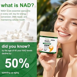Suplementos de NAD, NAD+ liposomal con resveratrol, 1400 mg por porción, 120 cápsulas, suplementos para antienvejecimiento, reparación de la piel, ali