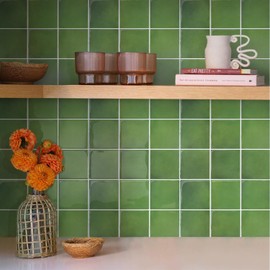 Commomy Thicker Green Peel and Stick Tiles- 10 pcs of 12" x 12" - 3D Adhesive Square Peel and Stick Tiles Backsplash for Kitchen, Bathroom, Removable, Waterproof, Vinyl Wall Tile