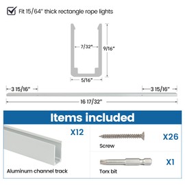 Muzata 12Pack 16.5" Rope Lights Channel U Shape Aluminum Rectangle Rope Lights Track fit 6mm Width U122