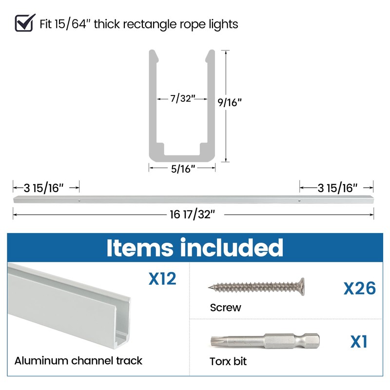 Muzata 12Pack 16.5" Rope Lights Channel U Shape Aluminum Rectangle