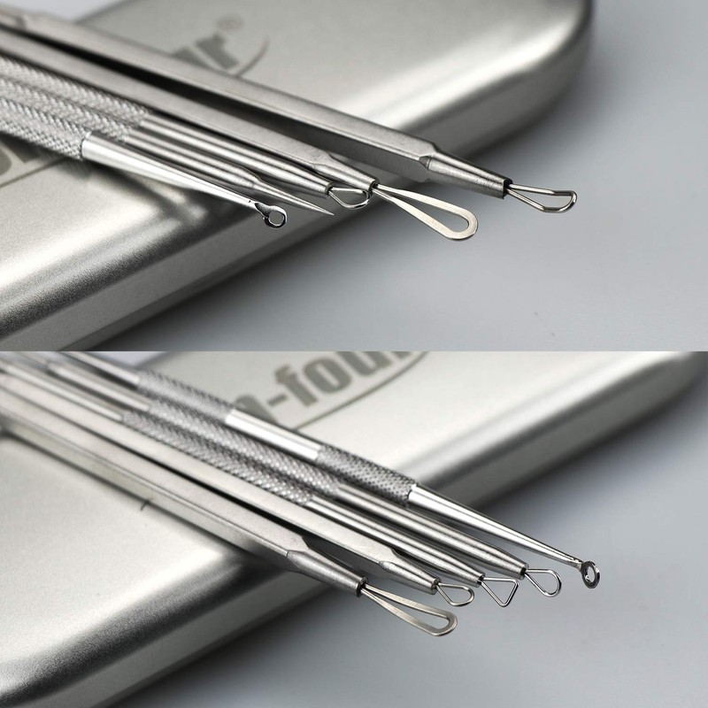 com-four® 5-Piece Set Blackhead Remover Stainless Steel Comedone Squeezer for