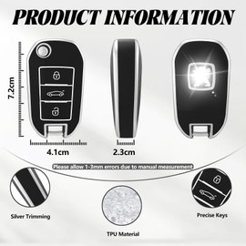 TOOMUME Key Cover TPU Car Key Case Fits Peugeot 208 308 508 2008 3008 Rifter Citroen C3 C4 Cactus Berlingo Picasso Xsara Jumpy, Key Cover Protection Key Case - Flip Key