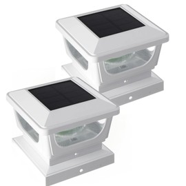 BRIGHTICONIC LED Outdoor Light for 4X4 and 3X3 Square Deck Caps - Dual Power, Solar and Battery - Illuminated Post Caps for Metal or Vinyl Fences, Porch Railings, and More in White