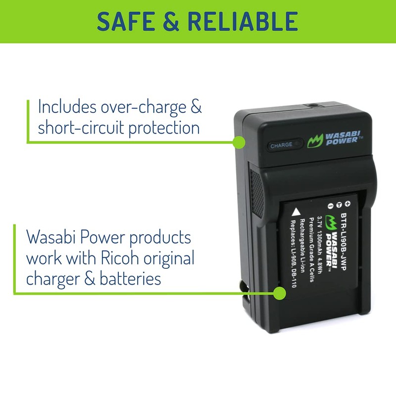 Wasabi Power DB-110 Battery (2-Pack) and Charger for Ricoh GR