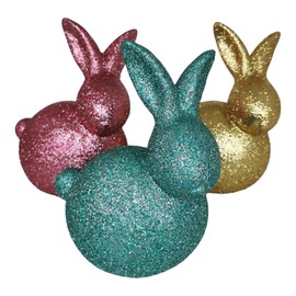 Set of 3 Rabbit 16.5 cm Large Ceramic Colourful Blue Red Yellow Glitter Easter Figure Sitting Easter Bunny Modern Decorative Figure Easter Decoration