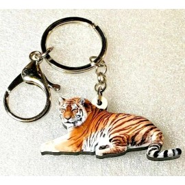 Tiger Relaxing Flat Acrylic Key Ring Keychain Jewelry
