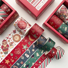 6 Rollos De Cinta Washi Cinta Washi Navideña Diseñada, Juego, Para Planificadores De Scrapbooking Suministros De Oficina, Cinta, Enmascaramiento Decorativo Navideño Diario
