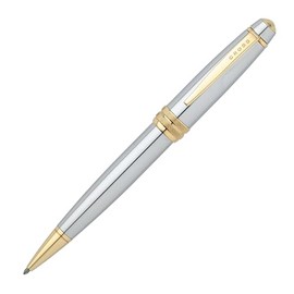 Cross Bailey Medalist Ballpoint Pen with Twist Mechanism, Black Ink Colour, M Line Width, Chrome/Gold-Plated