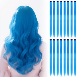 Hair Extensions Clip In - 16 PCS 22" Synthetic Straight Hair Pieces for Girls and Women Highlights(Blue)