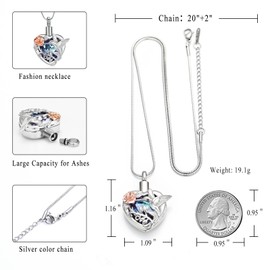Hummingbird Cremation Jewellery Crystal Heart Urn Ash Necklace for Women Men Memorial Keepsake Necklace from Loved Ones, Stainless Steel, No gemstone.