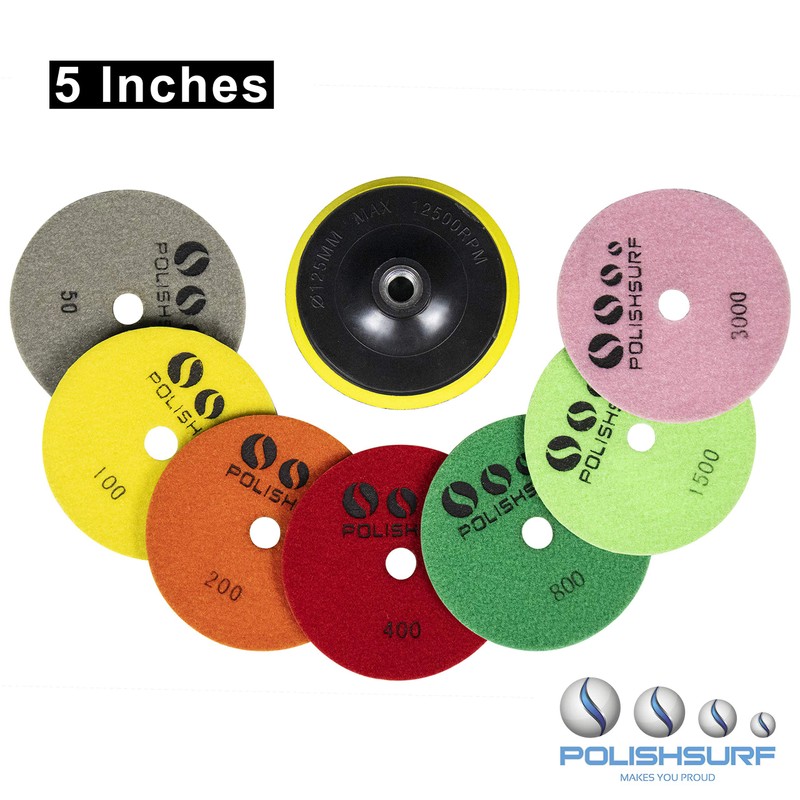POLISHSURF Diamond Polishing Pads 5 Inch Wet Dry Set 8