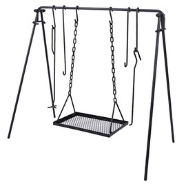 Lineslife Grill Swing Campfire Cooking Stand with Adjusatble Chains, Collapsible BBQ Grill with Hooks and Accessories for Outdoor Camping Cookware & Dutch Oven