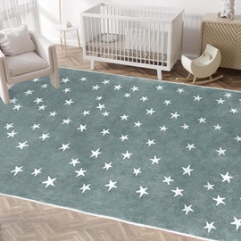 Poowe Blue Stars Machine Washable Area Rugs-3.3'x5.3' for Living Room, Large Non-Slip Boho Kids Nursery Throw Rug Carpet for Bedroom Entryway Dining Room Office Rug Decor (Star)