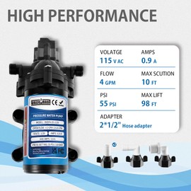 WASSERMANN Water Pressure Pump 115 Volt AC 4.0GPM 55PSI,Water Pump Self Priming Diaphragm Pump with Pressure Switch for Kitchen Bathroom Marine Yacht Garden