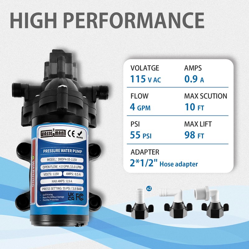 WASSERMANN Water Pressure Pump 115 Volt AC 4.0GPM 55PSI,Water Pump
