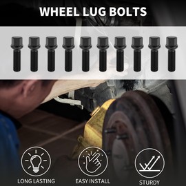 TUCKBOLD M14x1.5mm Ball Seat Wheel Lug Bolt for Volkswagen 19mm Hex 40mm Shank Length Sturdy | Extended Bolts Black 10 Pcs