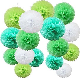 Time to Sparkle 16pcs Mix Tissue Paper Pompoms Pom Poms Flower Handmade Wedding Party Decorations Balls, Green Shade