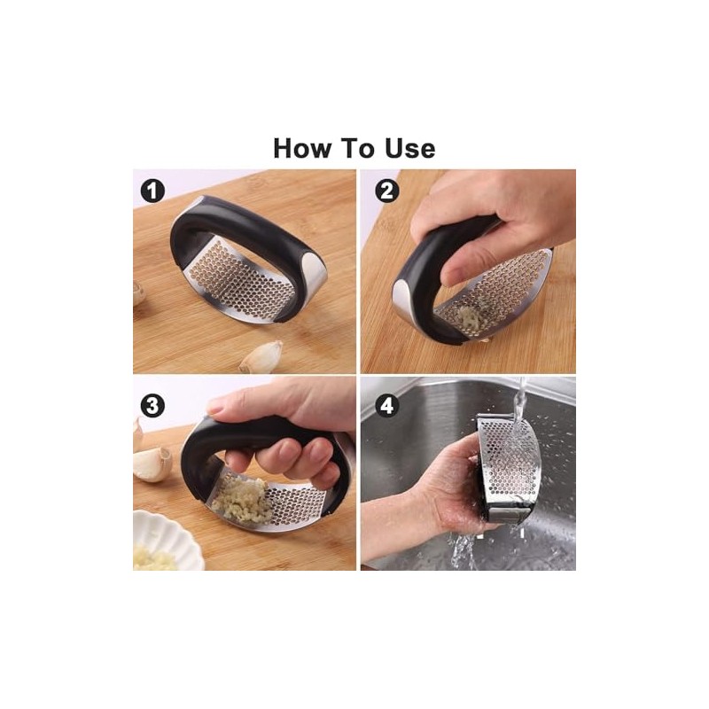 Easy-to-Use Garlic Press | 304 Stainless Steel Garlic Crusher &