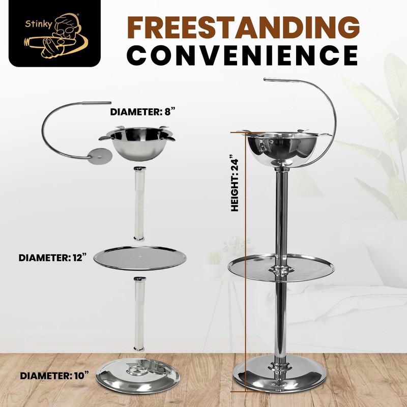 Stinky Cigar Silver Floor Standing Cigar Ashtray with Windproof Design,