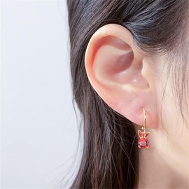 Dainty Red Rabbit Small Hoop Earrings for Women Gold-Toned Cute Crystal Bunny Animal Charms Lever Back Dangle Drop Huggie Hoops Delicate Easter Holiday Jewelry (Golden)