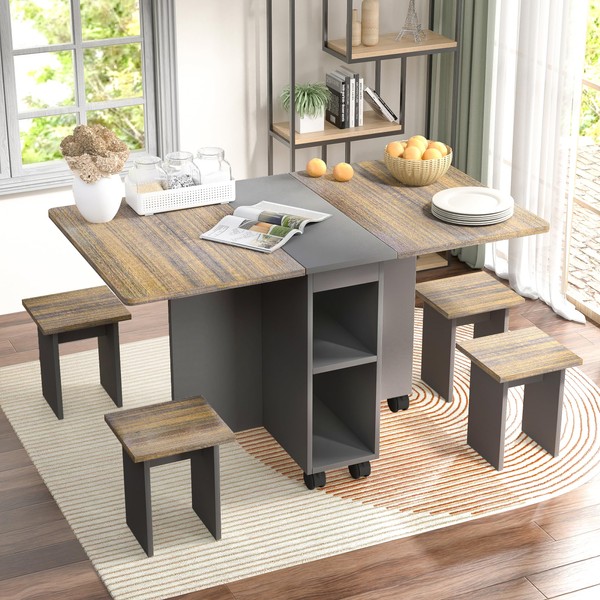 espidoo 5-Piece Folding Dining Table Set: Extendable Wood Kitchen Table