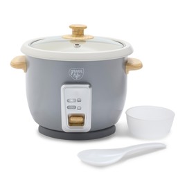 GreenLife Rice Cooker with Removable PFAS-Free Nonstick Pot, 3-Cups Uncooked/6-Cups Cooked, One-Switch Design, Auto Keep Warm Function, Soup, Grains, Oatmeal, Wood Handle, Gray