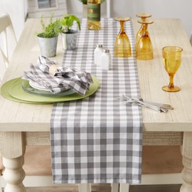 DII 100% Cotton, Machine Washable, Dinner, Everyday Use Table Runner, 14x72, Gray & White Check
