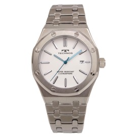 Technos Date T9C07SW Men's Wristwatch, Silver, white, Bracelet Type