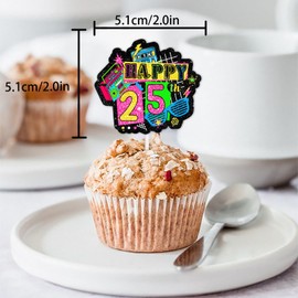18pcs Glitter Dessert Cupcake Topper Pick for Retro Throwback I Love 90s and 25 Years Old Theme Decor Supplies Women Men Happy 25th Birthday Party Decorations