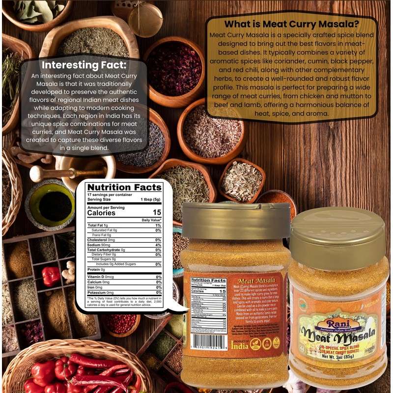 Rani Meat Curry Masala 21-Spice Blend 3oz (85g) PET Jar