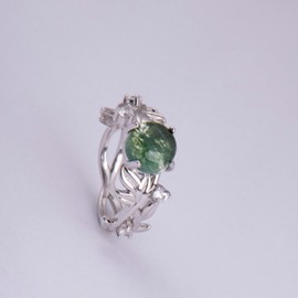 YMHOP Natural Moss Agate Ring S925 Sterling Silver Leaf Ring Engagement Promise Rings for Women Jewelry Gift (7)