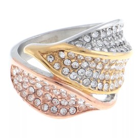 neXxtten Silver Tone Fashion Stainless Steel Ring With Clear Rhinestone KLS060-MIX7