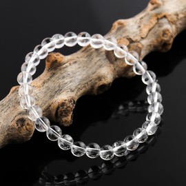 TGH Natural Clear Quartz Gemstones Round Beads Energy Power Crystal Chakra Reiki Healing Elastic Stretch Bracelet 7.5 Inch Unisex, Valentine Day Gift (Clear Quartz)