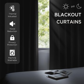 CUCRAF Blackout Curtains 63 inches Long 2 Panels Set for Bedroom, Dark Grey Rod Pocket Room Darkening Curtain for Living Room, Thermal Insulated Window Drapes (W 52 x L 63 Inch)