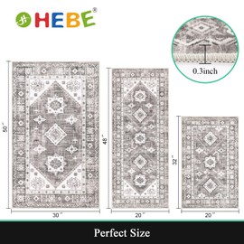 HEBE Boho Kitchen Rug Sets 3 Piece with Runner Non Slip Kitchen Rugs and Mats Washable Kitchen Mats for Floor Thick Kitchen Floor Mat Carpet Runner Rugs for Hallway Laundry Holiday Decor