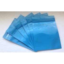 (25 Pieces) Blue Mylar Resealable Zip & Seal Bags 3.5x5 Inches, Heat Sealable, Zipper, Smell Proof