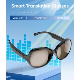 Smart Translation Glasses BT5.3, Dual HD Microphones Black, with One Touch Control & 137 Languages Support, Travel for Android for iOS Users
