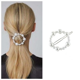 Cimenexe Bohemian Circle Pearl Hair Clip Circle Pearl Hair Clip Pin Geometric Pearl Hair Pins Clips Silver Pearl Headpiece Bridal Decorative Wedding Hair Accessories Jewellery for Women and Girls