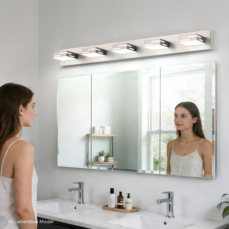 MKBNG 5-Light Modern Bathroom Vanity Light Fixtures, 40-Inch 350° Rotatable