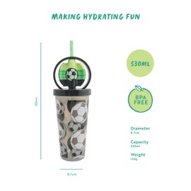 Polar Gear Football 530ml Fidget Spinner Tumbler - Fun & Interactive Drinkware for Kids, BPA-Free, Spill-Proof Lid, Black &Green