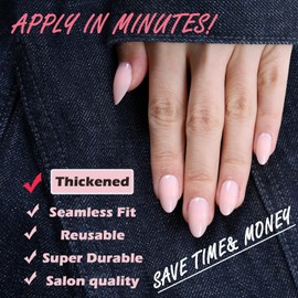 Wellquinn Short Almond Nail Tips Full Cover, Pink Press on Nails Pre-shaped Soft Gel Tips Thick Fake Nails False Acrylic Nails Extension Gel Kit Manicure DIY at Home 150 PCS 15 Sizes