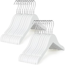TOPIA HANGER Kids Wooden Hangers 20 Pack, Wood Baby Children Hangers Clothes Dress Shirt Hangers 360° Stronger Flexible Hook- Extra Smoothly Cut Notches, White, CT09W20