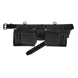 Graintex DS2448 12 Pocket Professional Work Apron Black Color Suede Leather with 2” Leather/Webbing Belt, 2 Hammer Holders for Constructors, Electricians, Plumbers, Handymen