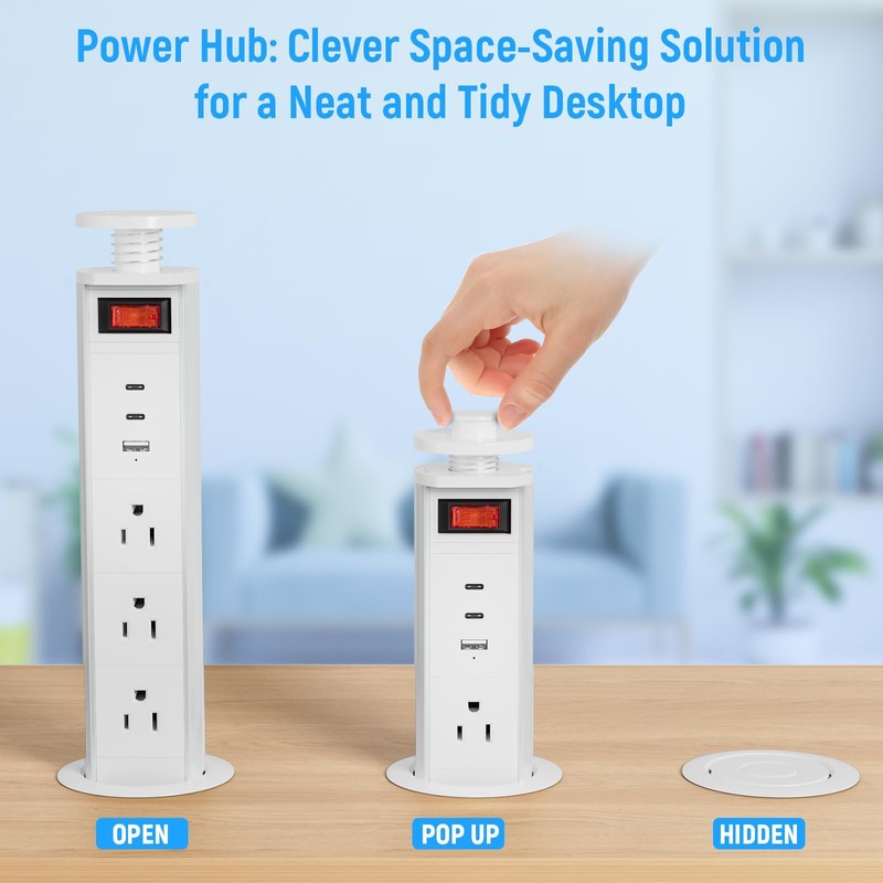 Pop Up Outlet for Countertop, 2.5'' Manual Lift Recessed Power