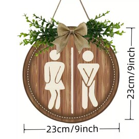 AIMALL Wooden Bathroom Gender Sign Farmhouse Decorative Wall Hanging Rustic Toilet Sign 9 x 9 Inches Wooden Plaque with Greenery and Bowknot