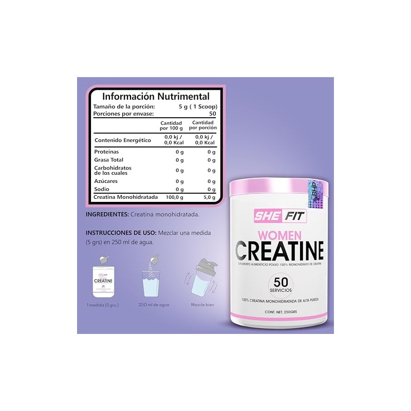 BHP NUTRITION- Women creatine, creatina monohidratada 100 pura, creatina para